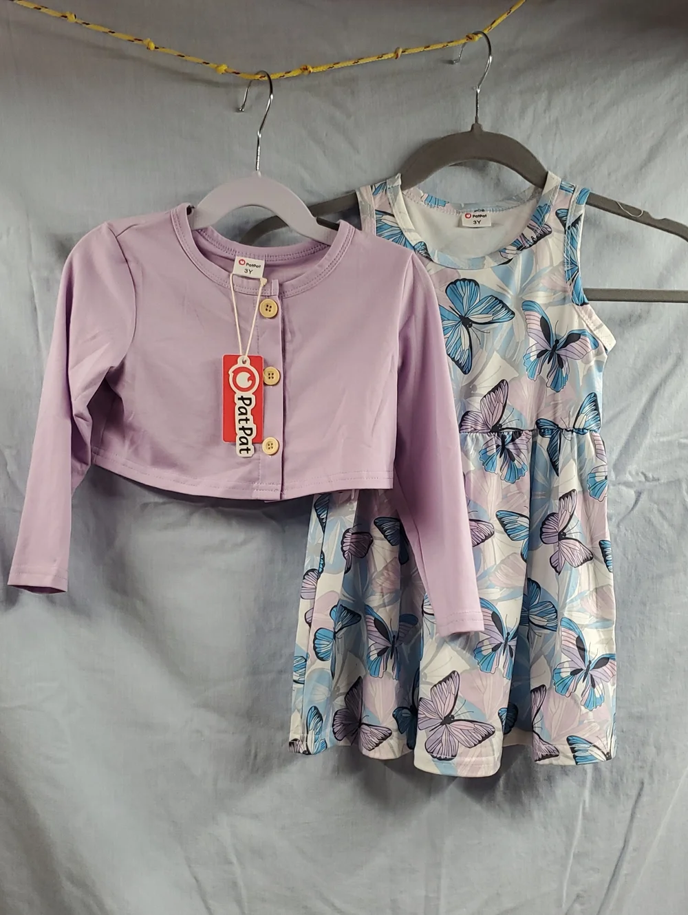 PatPat Lavender Cardigan with Butterfly Print Dress Set